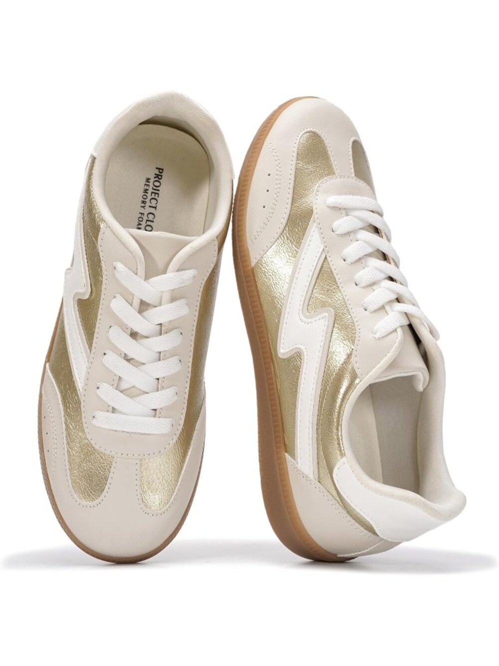 Womens Gold Leather Project Cloud Sneakers Comfortable Lace-Up Fashion Sneakers